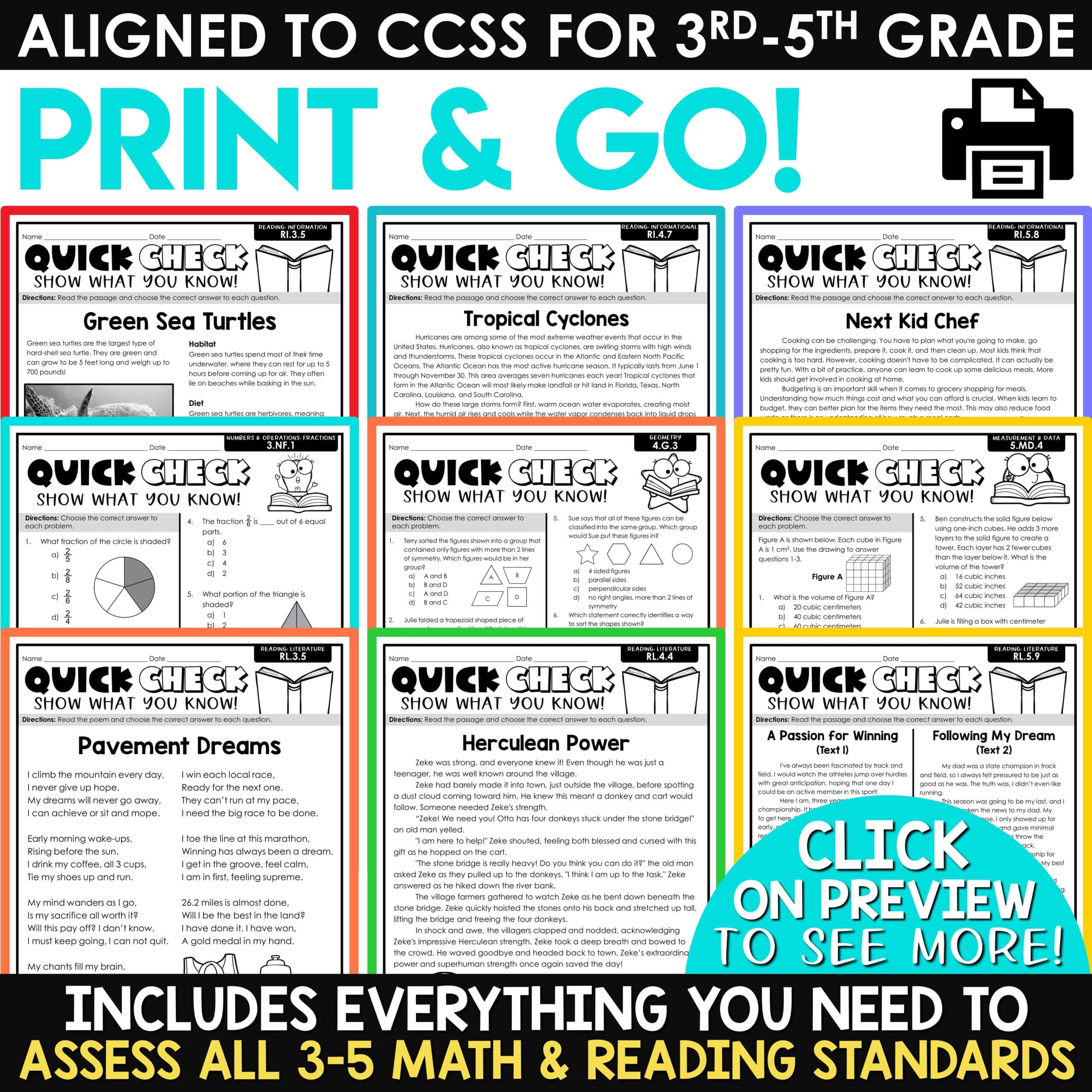 3rd 4th 5th Grade Math Spiral Review ELA Test Prep Reading Comprehension Bundle - Image 4