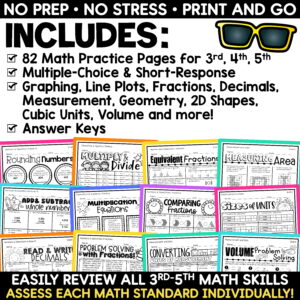 3rd 4th 5th Grade Math Review Packets Summer Math End of Year Activities BUNDLE