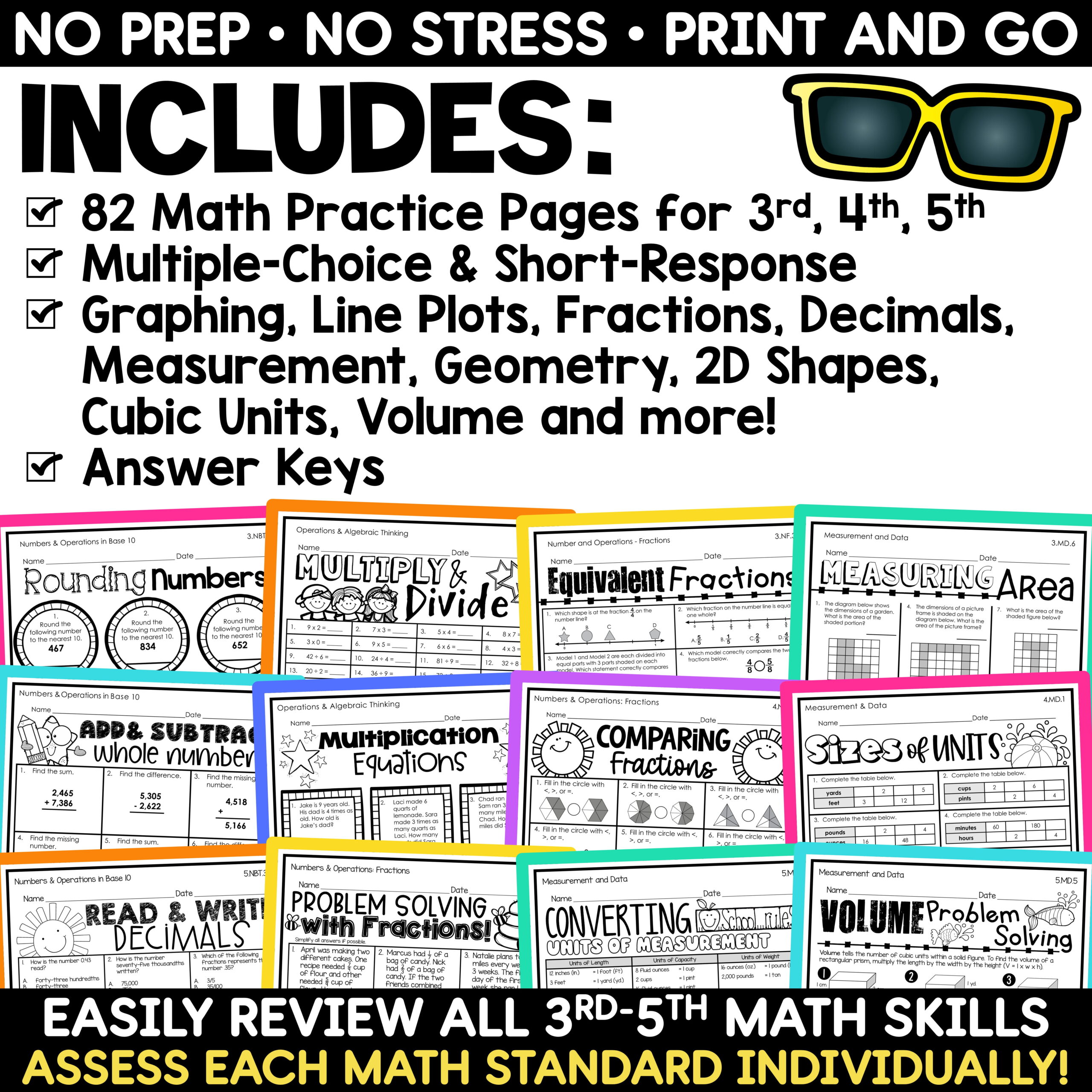 3rd 4th 5th Grade Math Review Packets Summer Math End of Year Activities BUNDLE - Image 2