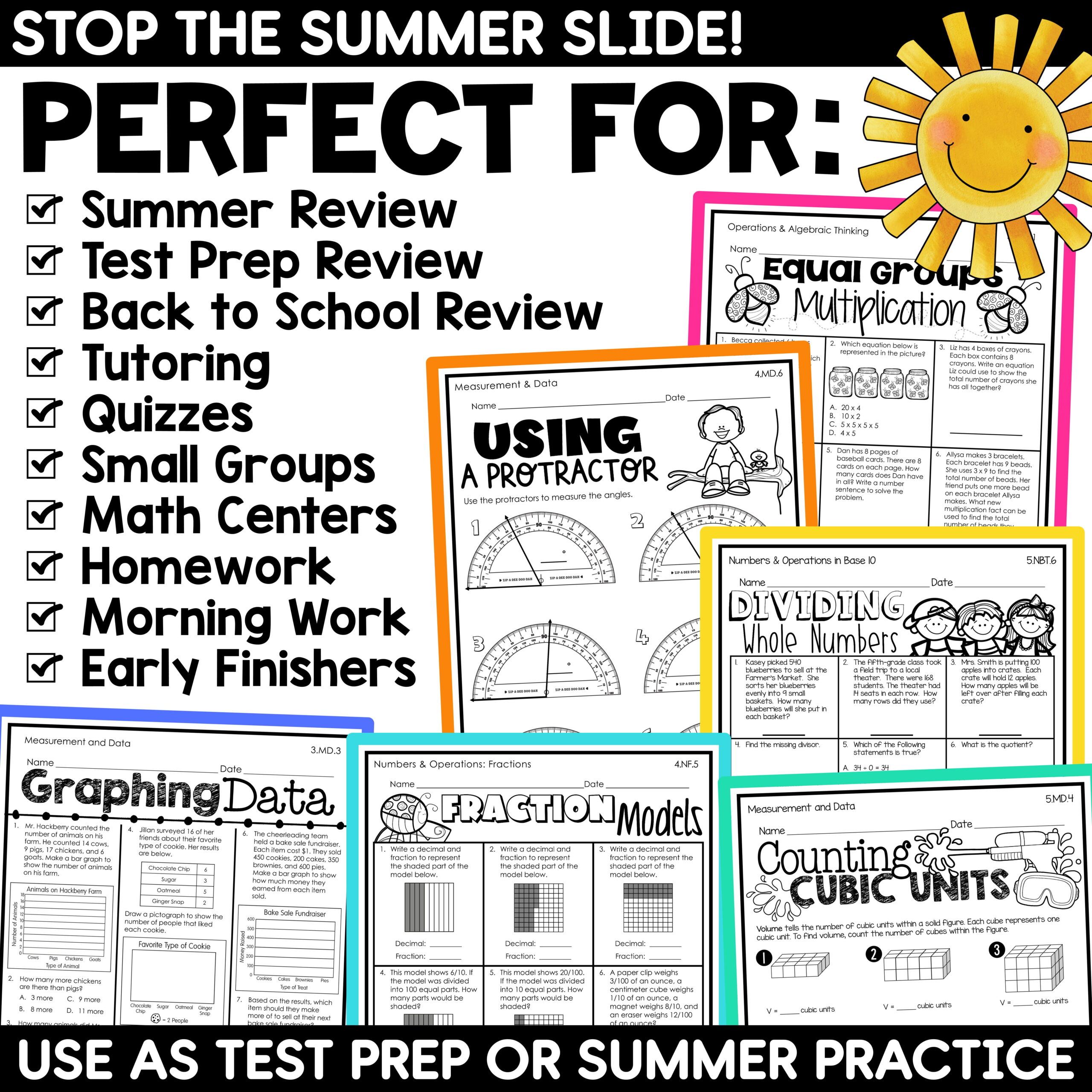 3rd 4th 5th Grade Math Review Packets Summer Math End of Year Activities BUNDLE - Image 3