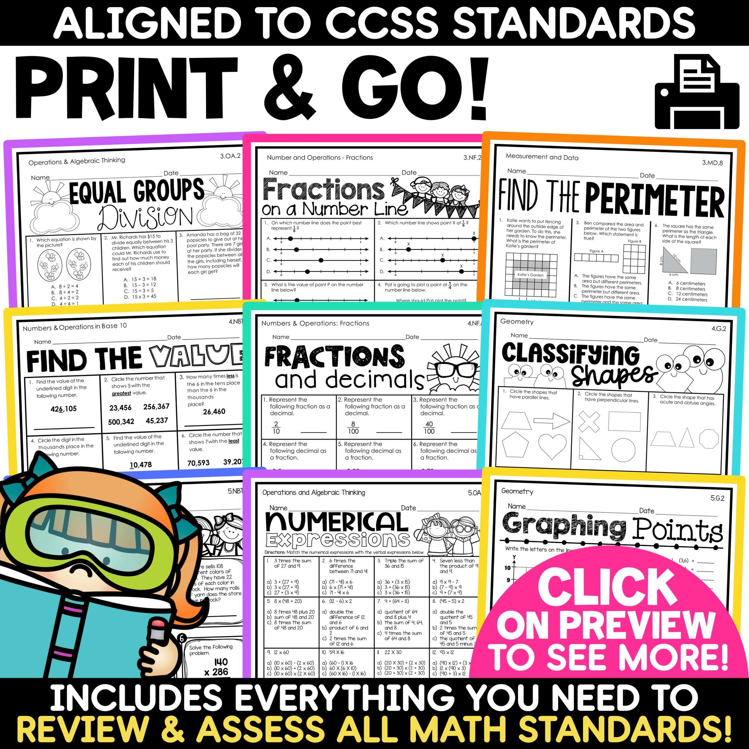 3rd 4th 5th Grade Math Review Packets Summer Math End of Year Activities BUNDLE - Image 4