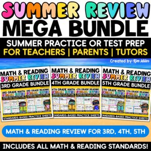 3rd 4th 5th Grade Summer Math and Reading Review Packet MEGA Bundle