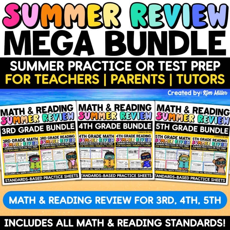 3rd 4th 5th Grade Summer Math and Reading Review Packet MEGA Bundle