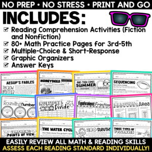 3rd 4th 5th Grade Summer Math and Reading Review Packet MEGA Bundle