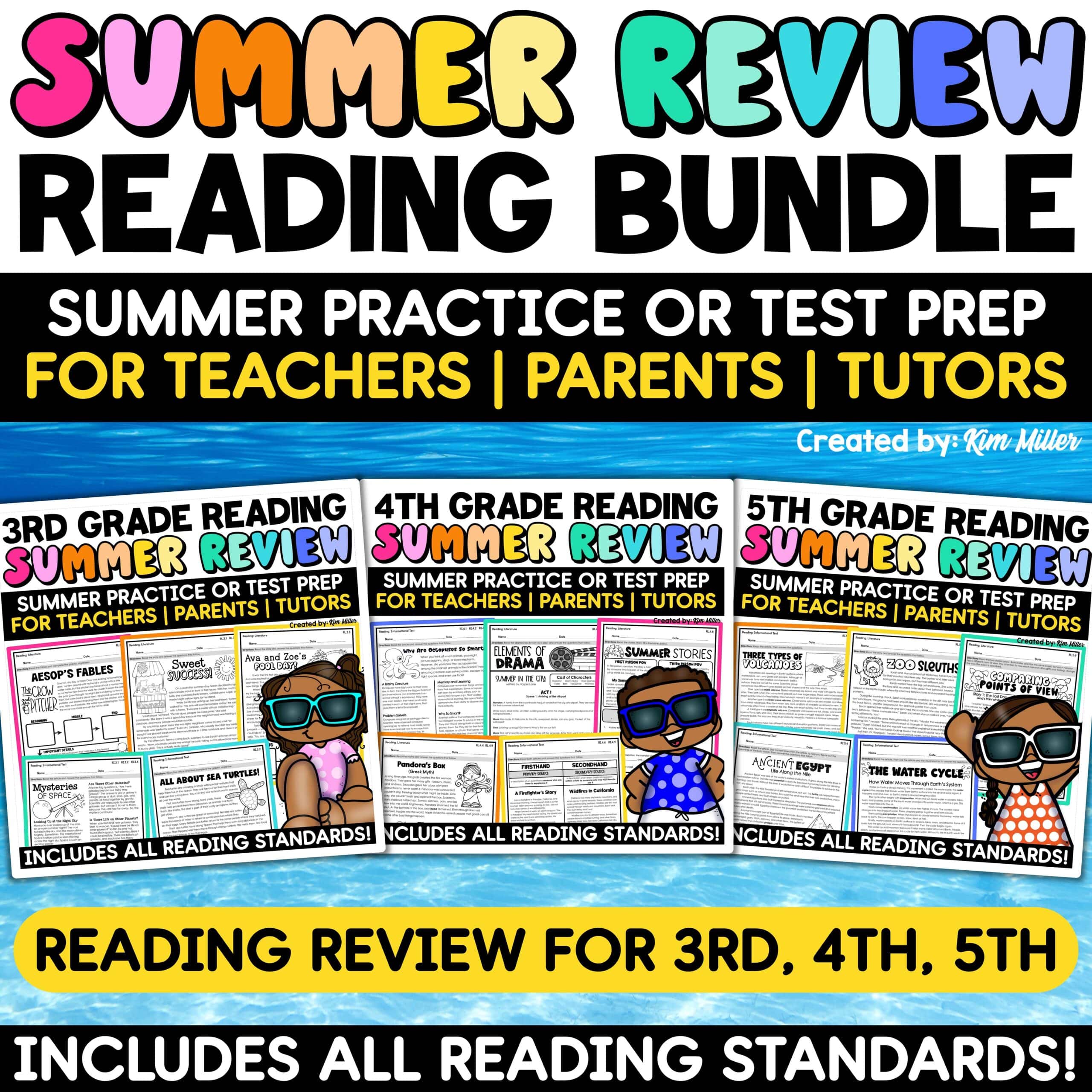 3rd 4th 5th Grade Reading ELA Review Packet Summer End of Year Activities BUNDLE