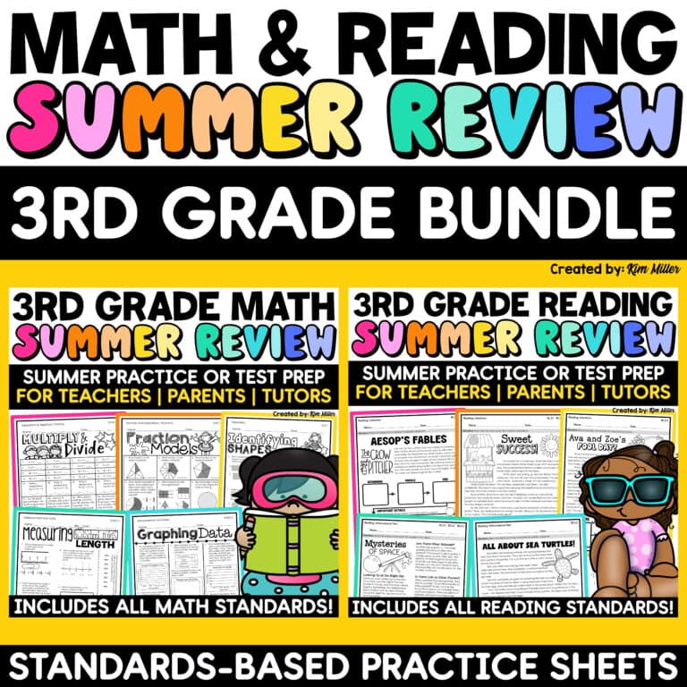3rd Grade Summer Math Reading Review Packet End of the Year Activities Bundle