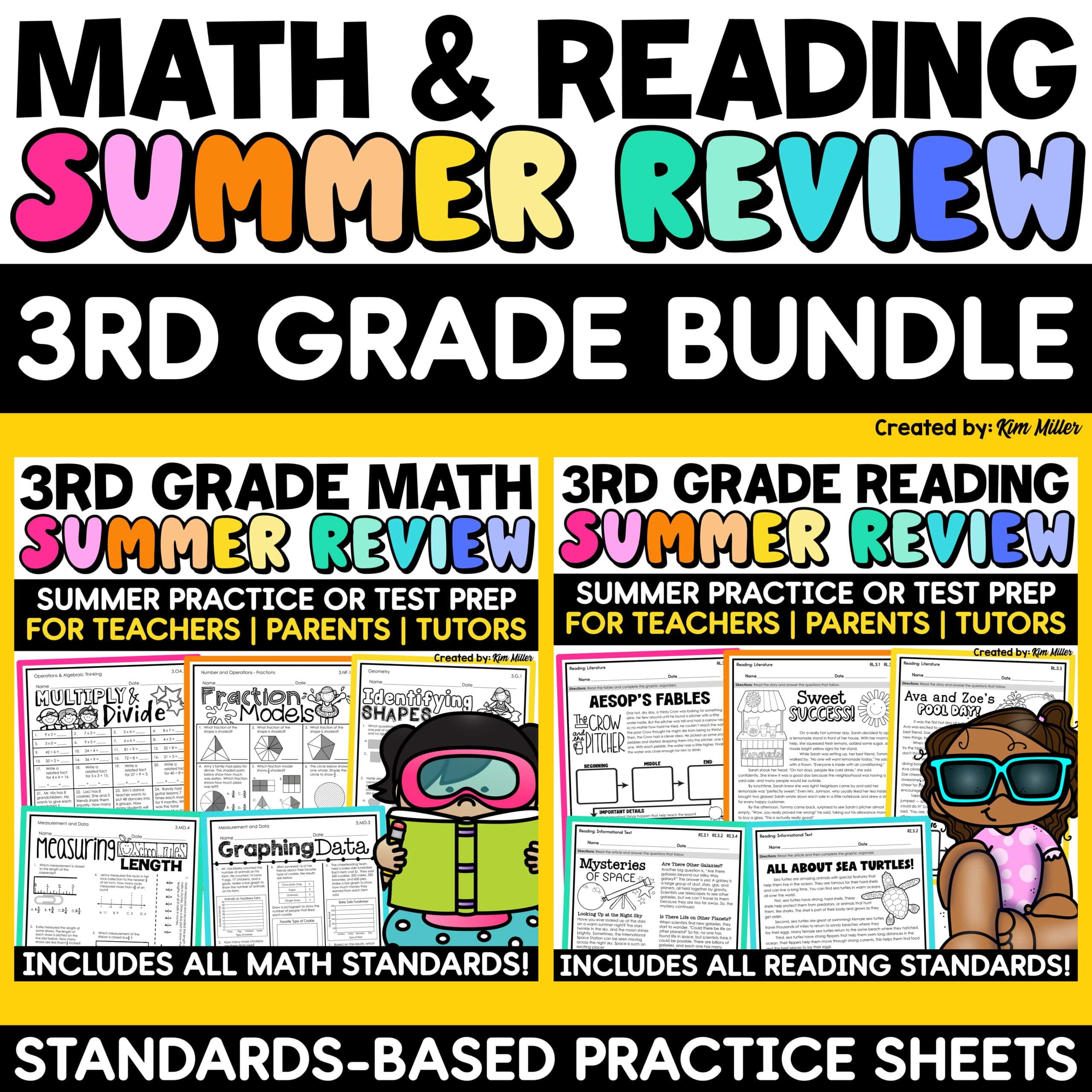 3rd Grade Summer Math Reading Review Packet End of the Year Activities Bundle