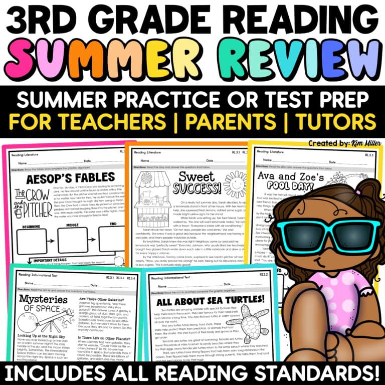 3rd Grade Reading ELA Review Packet Summer End of the Year Activities Test Prep