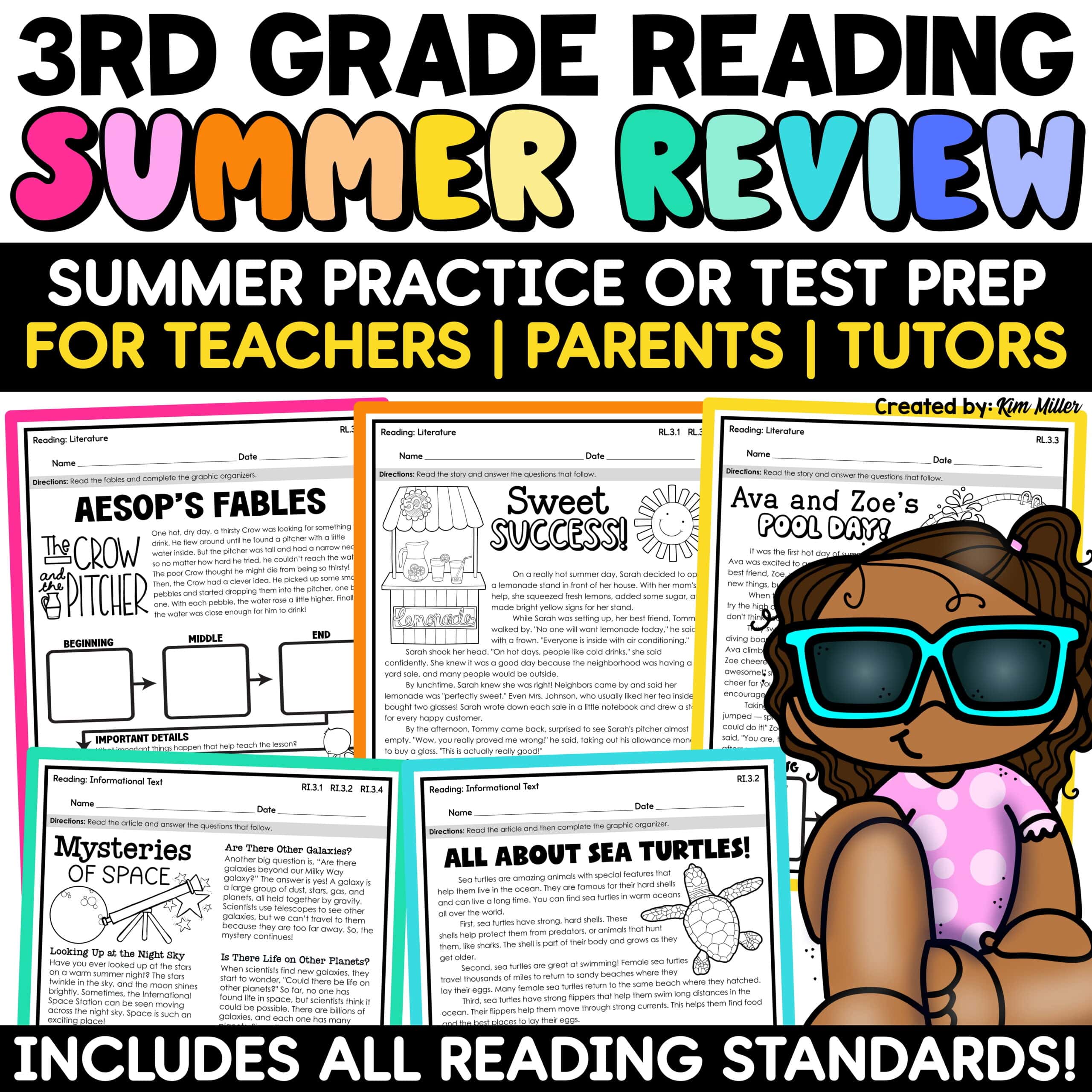 3rd Grade Reading ELA Review Packet Summer End of the Year Activities Test Prep
