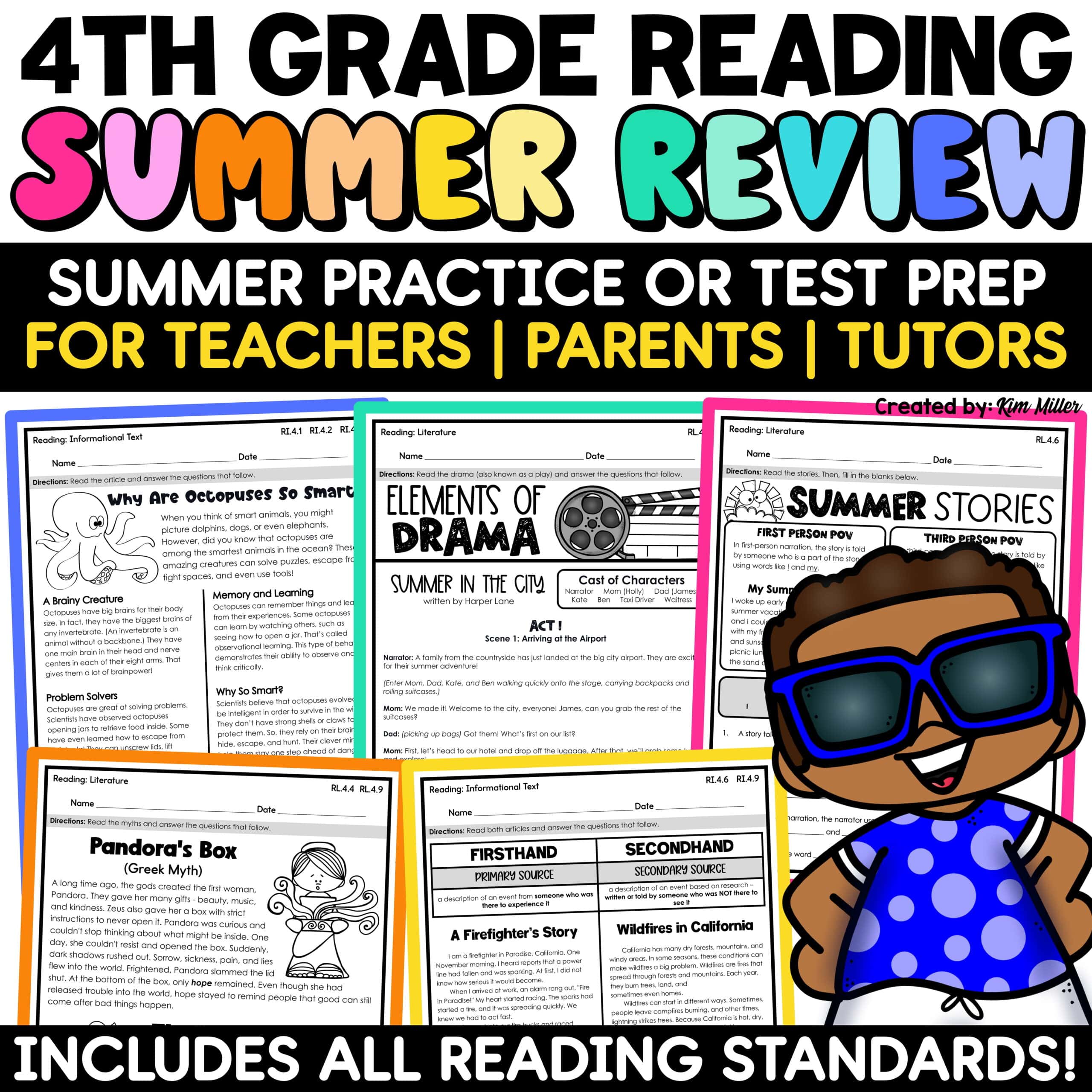 4th Grade Reading ELA Review Packet Summer End of the Year Activities Test Prep