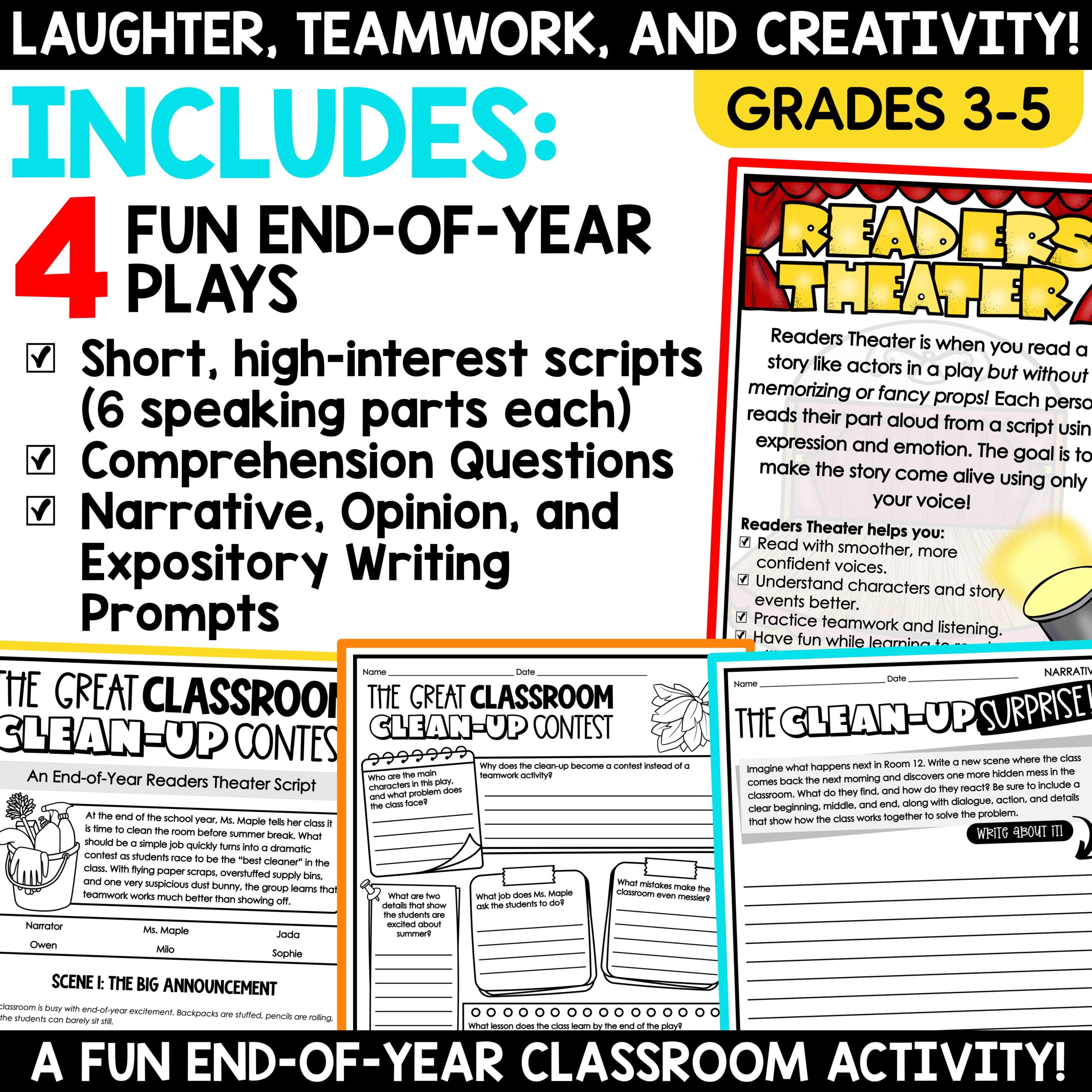 Readers Theater Scripts 3rd 4th 5th Grade End of Year Reading Writing Activities - Image 2