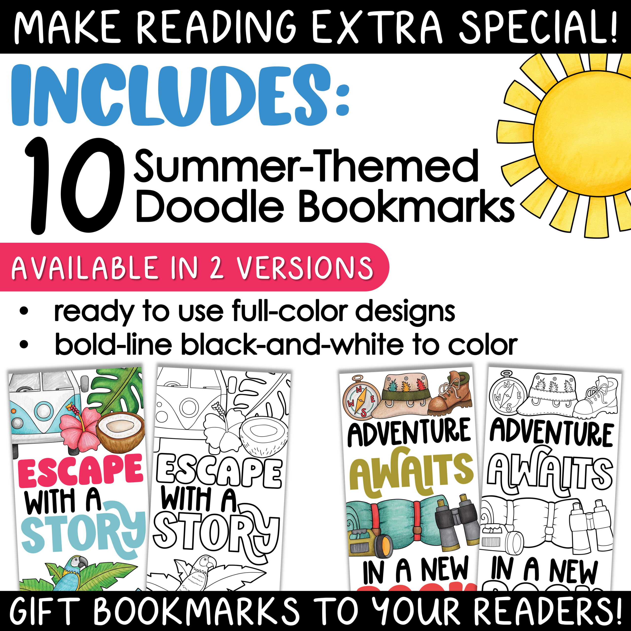 Summer Bookmarks End of the Year Activities Gifts to Students Bookmarks to Color - Image 2