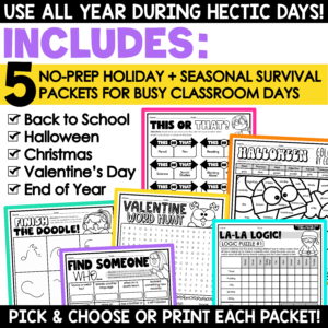 Back to School Halloween Christmas Valentine’s Day End of Year Activities Bundle