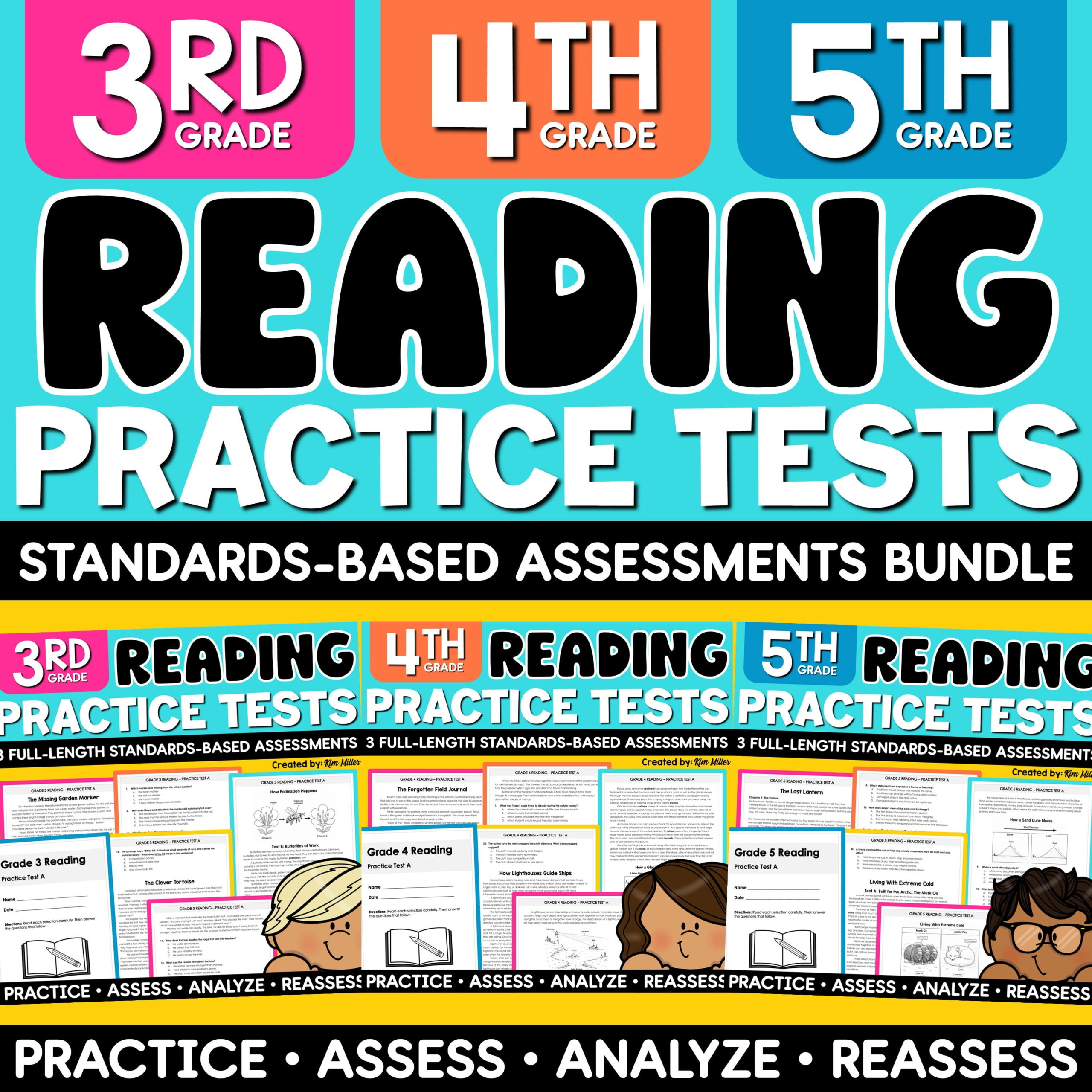 3rd 4th 5th Grade Reading Comprehension Passages Test Prep Assessments Bundle