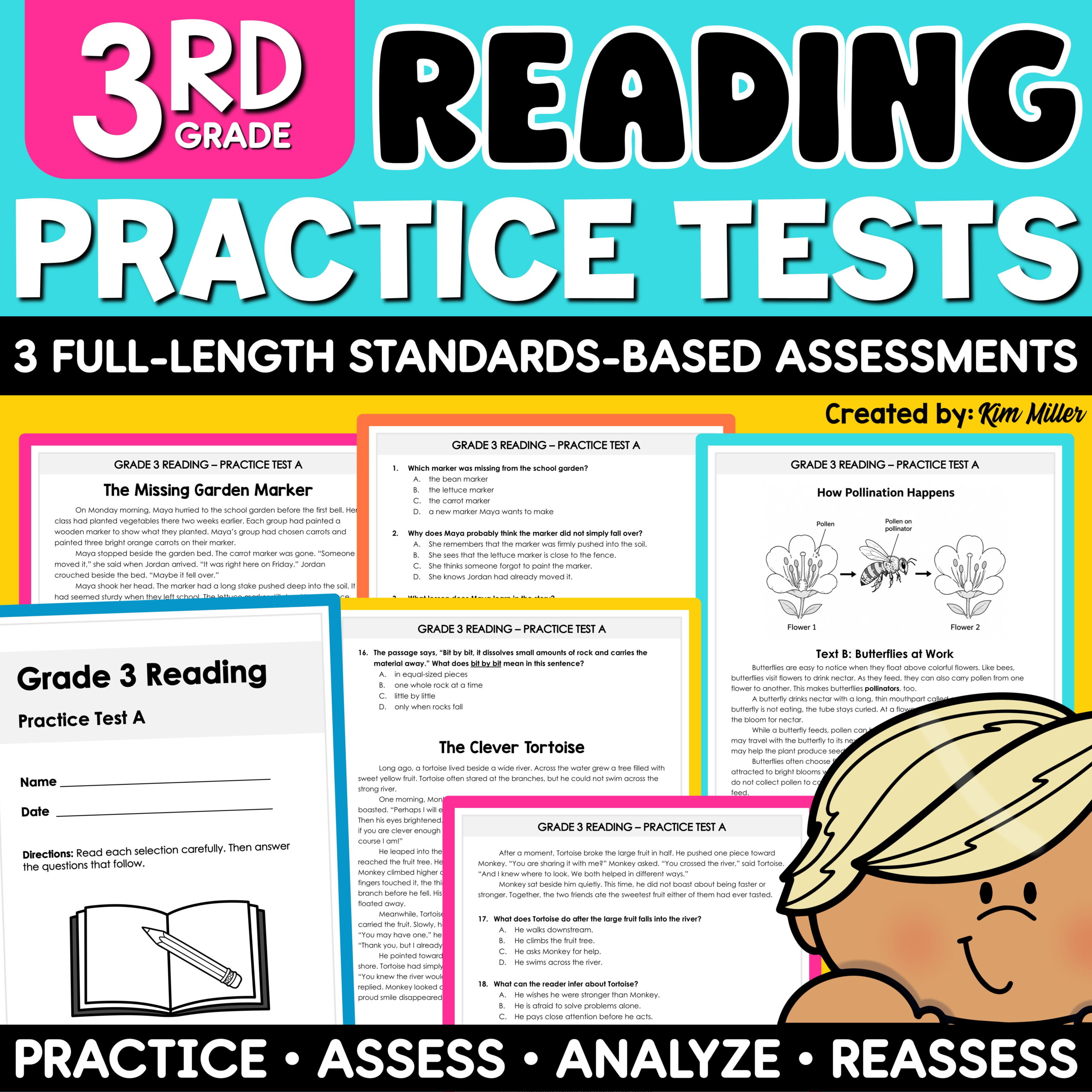 3rd Grade Reading Comprehension Passages and Questions ELA Test Prep Assessments