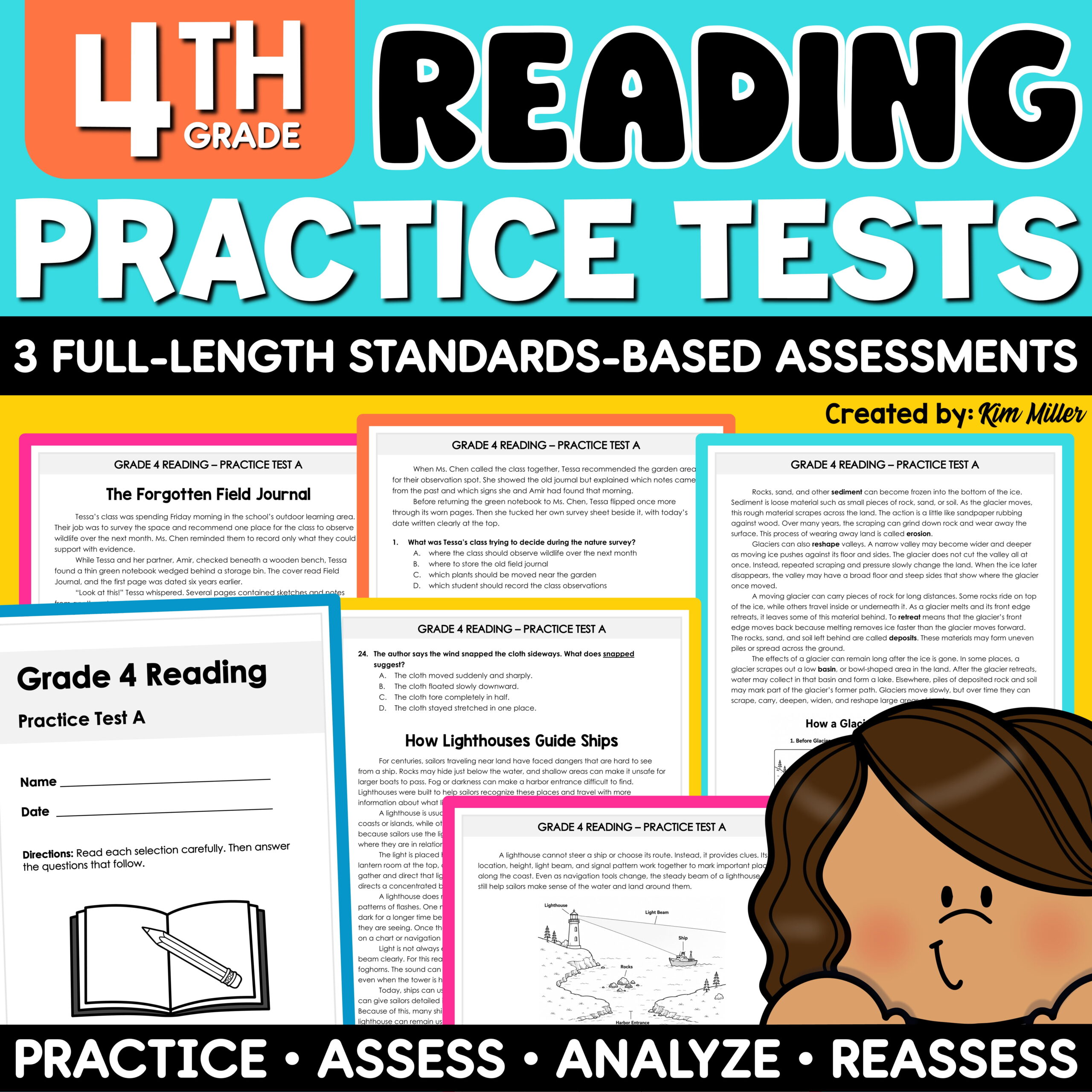 4th Grade Reading Comprehension Passages and Questions ELA Test Prep Assessments