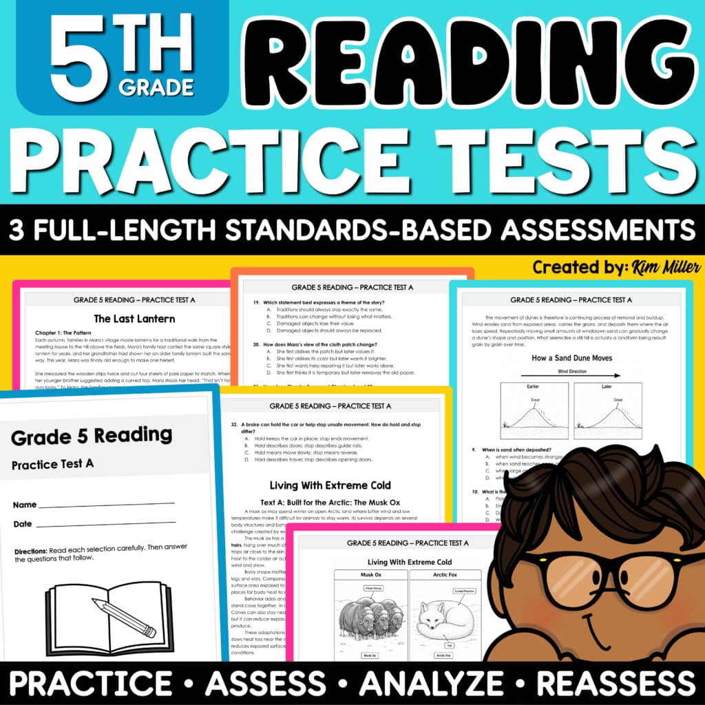 5th Grade Reading Comprehension Passages and Questions ELA Test Prep Assessments