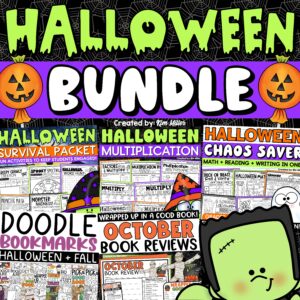 Halloween Math Reading Writing Activities Coloring Pages Fall Craft Bundle