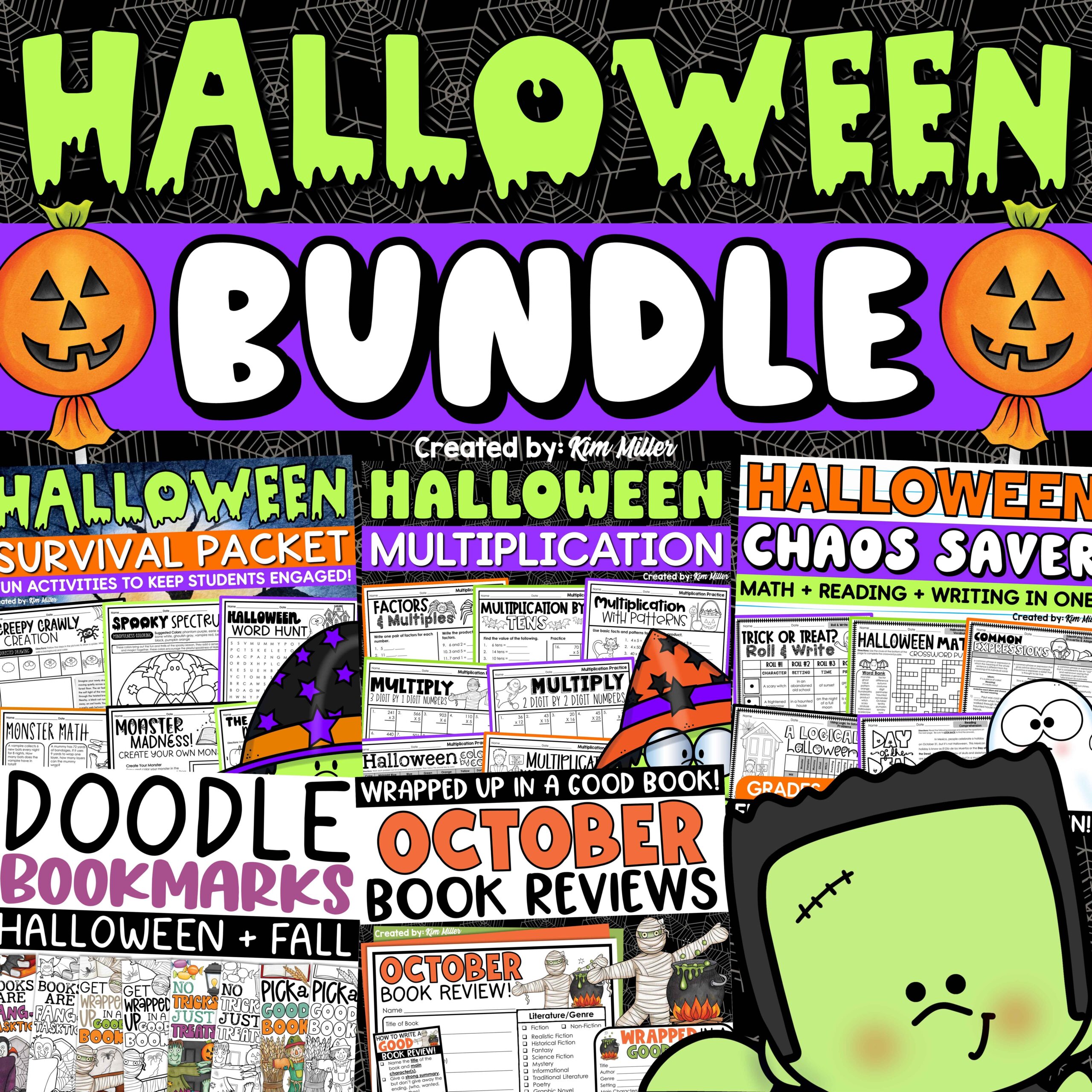 Halloween Math Reading Writing Activities Coloring Pages Fall Craft Bundle