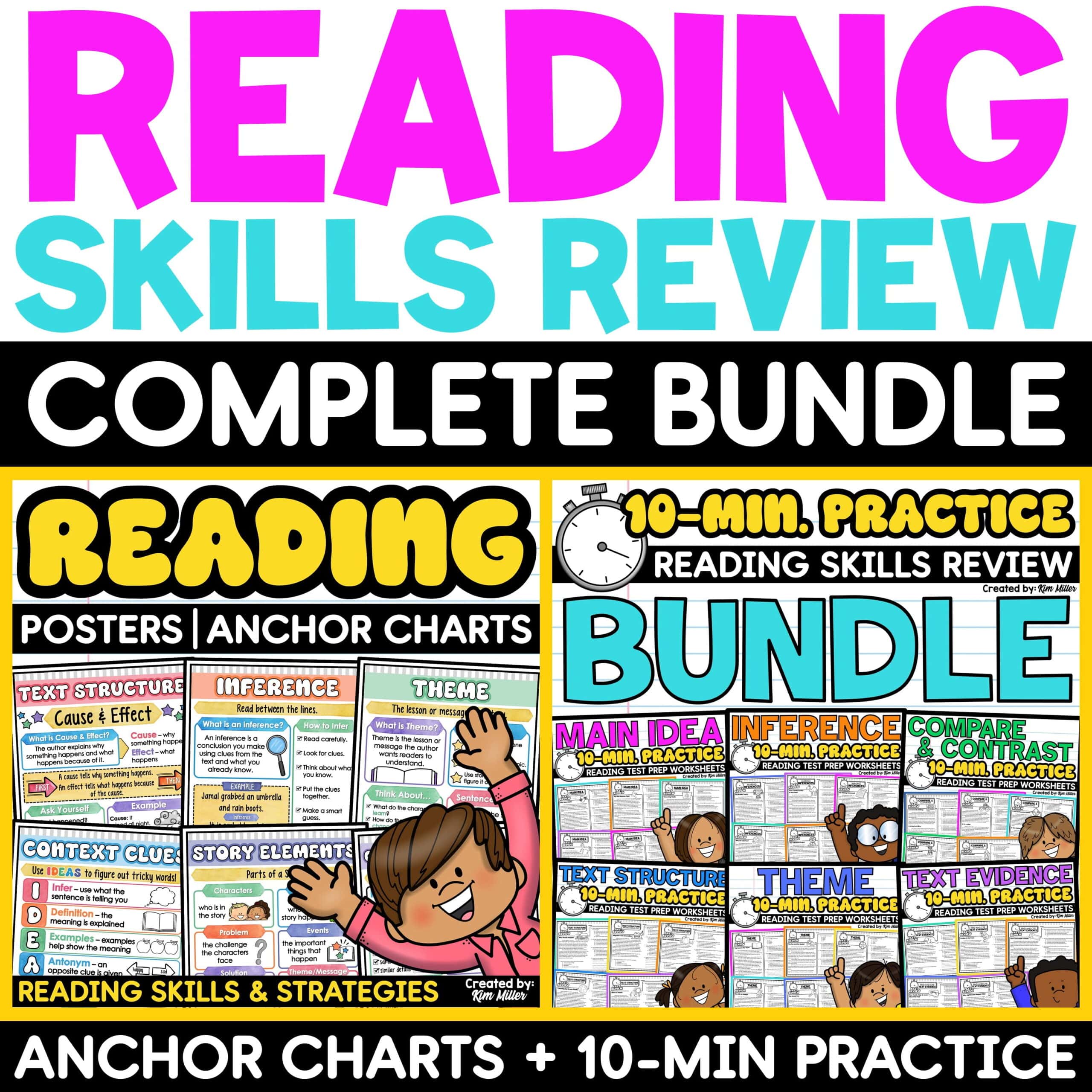 3rd 4th 5th Grade Reading Comprehension Test Prep Passages Anchor Charts Bundle