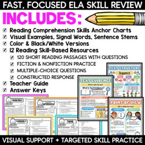 3rd 4th 5th Grade Reading Comprehension Test Prep Passages Anchor Charts Bundle